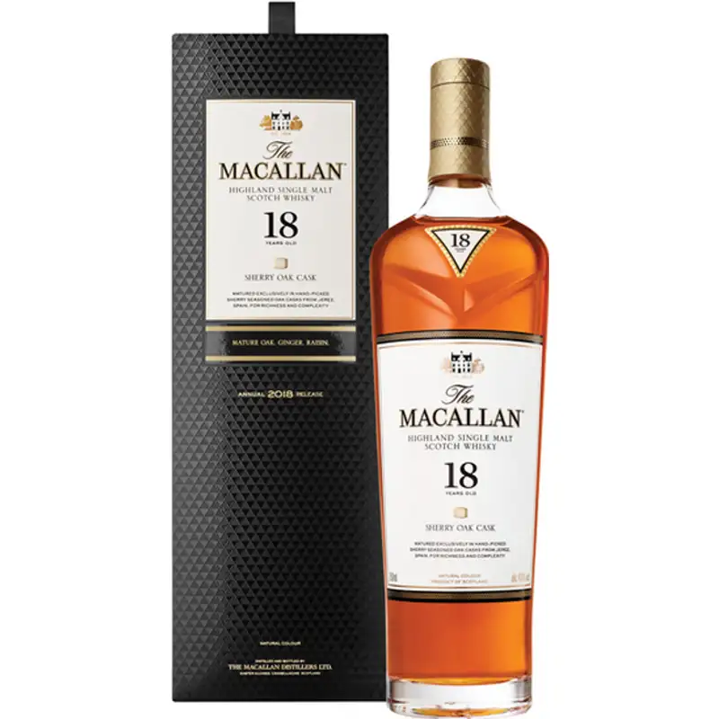 The Macallan Highland Single Malt Scotch Whisky Sherry Oak Cask 18 Year