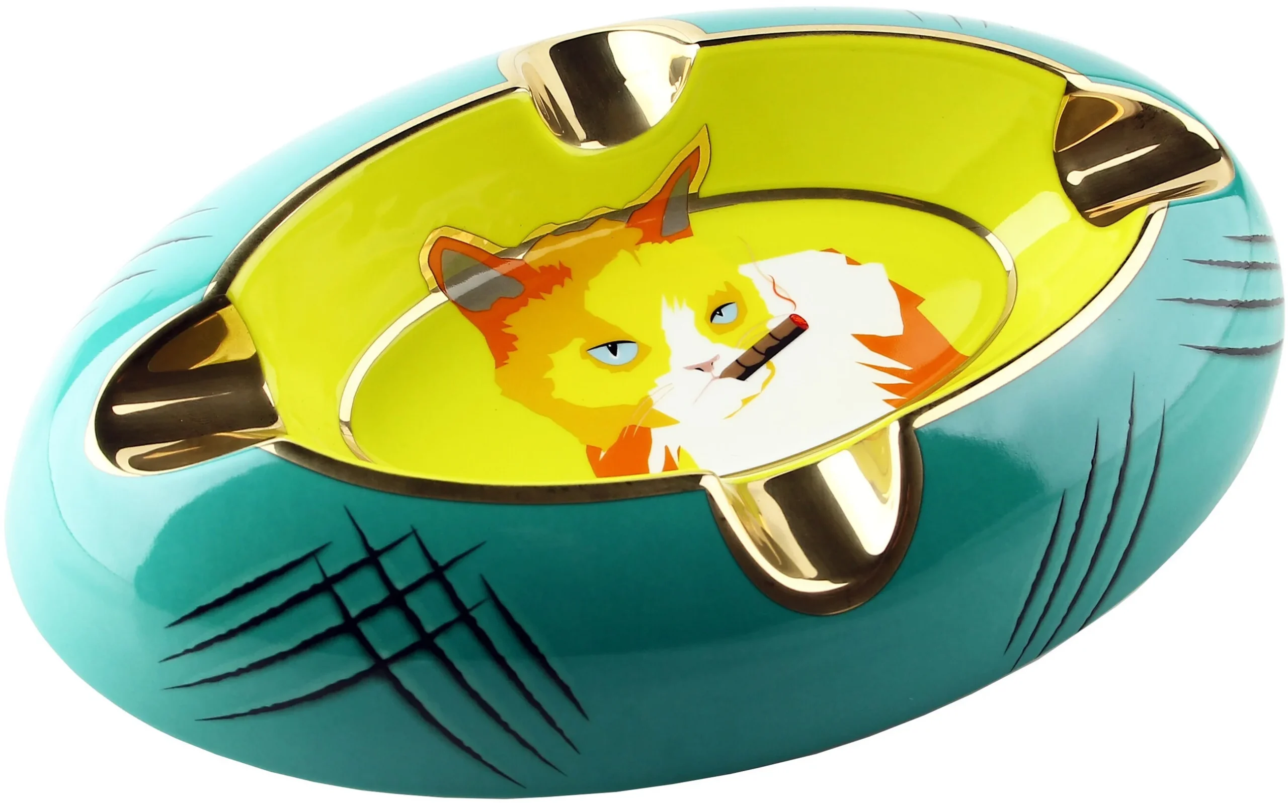 Siglo Ashtray Cat yellow/green